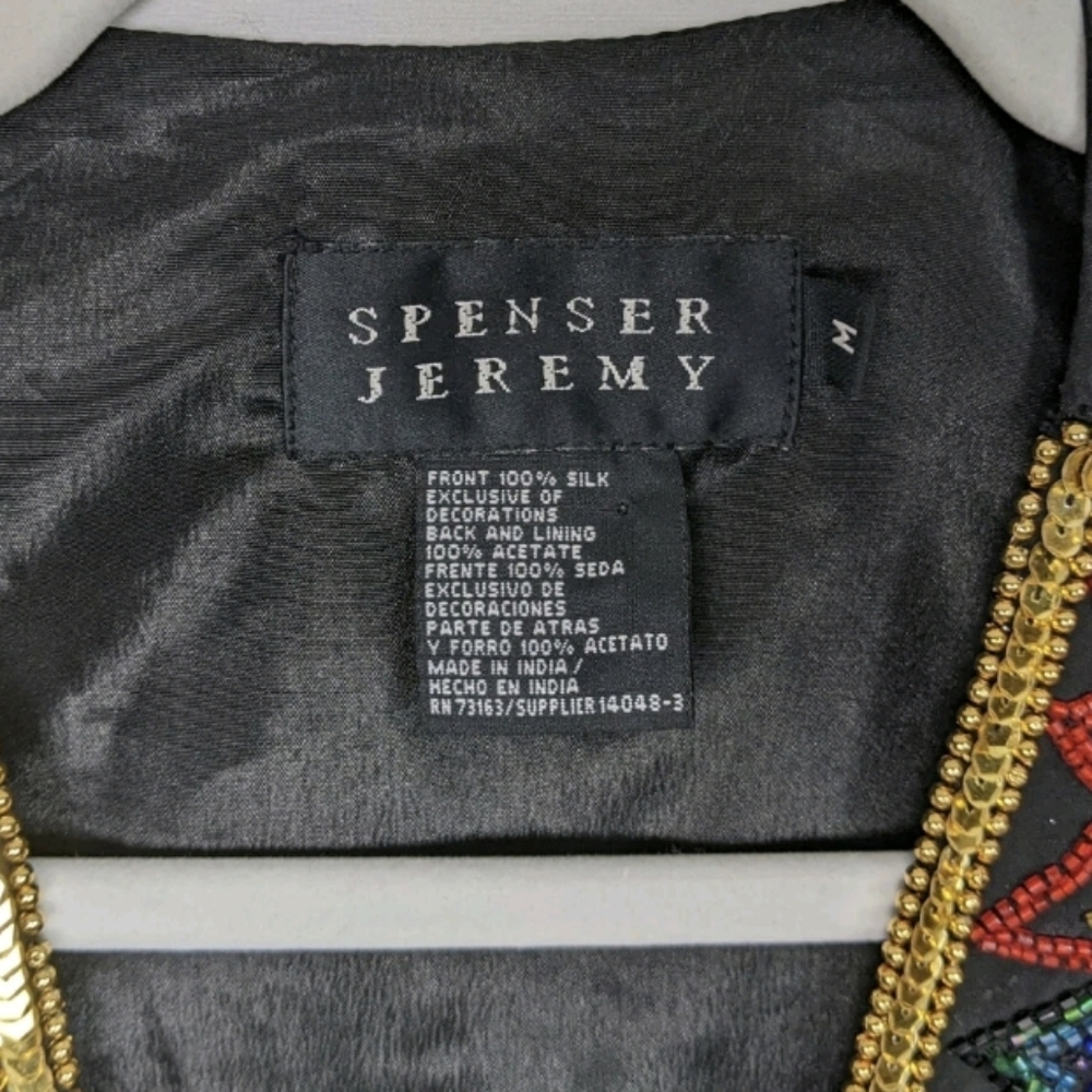 Spenser Jeremy Vintage 90s Floral Leaf Beaded Sequin Embellished Silk Vest sz.M - Picture 6 of 6
